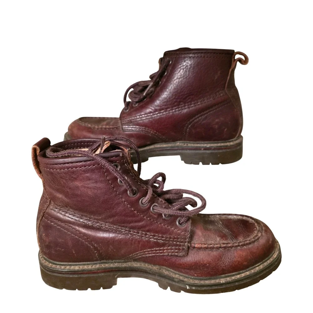 Vintage 80s LL Bean Mens Burgundy Leather Moc Toe Work Boots Size 8.5‎